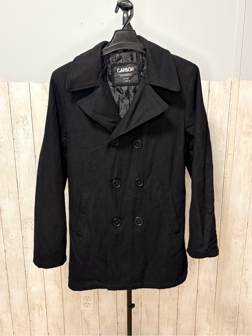 Carbon Black Double-Breasted Wool Pea Coat